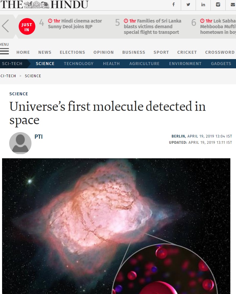 Universe’s first molecule detected in space